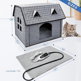 Heated Cat House with Pet Heating Pads, Intelligent Thermostat Cotroller, Cat Heating Shelter for Indoor Outdoor Kitty, Foldable Puppy Heated Bed with Cute Windows, Sturdy and Waterproof