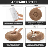 OhGeni Calming Donut Dog Bed Pillow for Small Medium Pets, Machine Washable Removable Cover, Comfort Plush Fluffy Faux Fur with Anti-Slip Bottom, Cats-Friendly Round Cuddly Design, Ocher, 23 inches