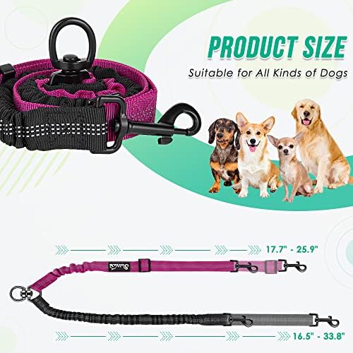 Two Dog Lead, 2 in 1 Upgraded Double Dog Leash Attachment Combine Adjustable Strap and Shock Absorbing Bungee No Tangle Dual Training Splitter for Different Size Dogs