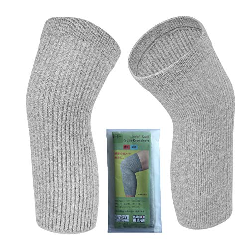 SENIOR ICARE Knee Warmers, Elastic Cotton Knee Sleeves - For Women, Men, Circulation Improvement and Joint Pain Relief for Arthritis Knees, Knitted Binchotan Charcoal Yarn, One Pair, Made in Japan