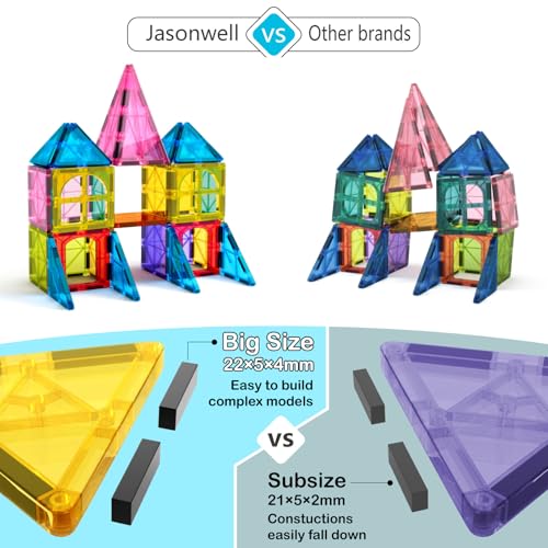 Jasonwell Magnetic Tiles Building Blocks Set for Boys Girls Preschool Educational Magnet Construction Kit Stacking STEM Toys Christmas Birthday Gifts for Kids Toddlers 3 4 5 6 7 8 9 10 + Year Old