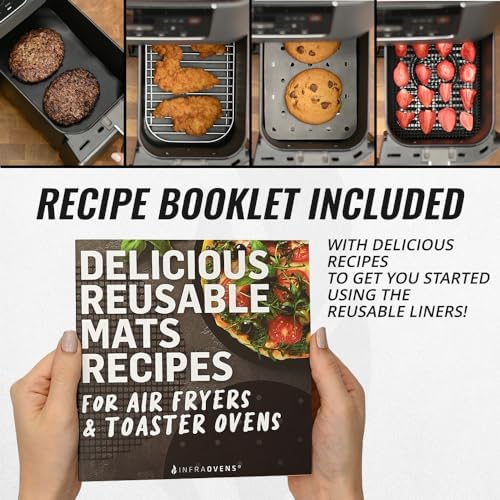 Accessories for Ninja Dual 2 Basket Air Fryer 10 QT DZ401 & 8 QT DZ201, Racks for Foodi Dual Zone, Reusable Liner Sheets for Double Airfryer, 9pcs Kitchen Accessory Set with Recipe Book by INFRAOVENS