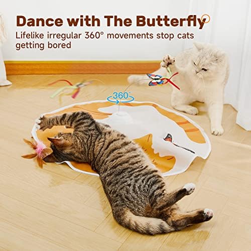 Potaroma Cat Toys Chargeable, 3in1 Hide and Seek for Kittens, Automatic Interactive Play, Fluttering Butterfly, Moving Feather Wand, Indoor Kitty Exercise 22.8 Inches Cover for All Breeds