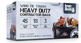 Iron-Hold Contractor Trash Bags - 45 Gallon, 18 Bags, Wing Tie Closure, 3 MIL Thick, Gusseted Bottom, Black - Heavy Duty Industrial Strength Garbage Bags