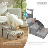 Dog Stair for Small Dogs with Storage, Foldable Pet Stairs for Medium or Puppy Dogs and Older Cats, Dog Steps for Bed or Couch with Soft Cover, 33x13x17.7 inch, 4 Tiers, Leopard