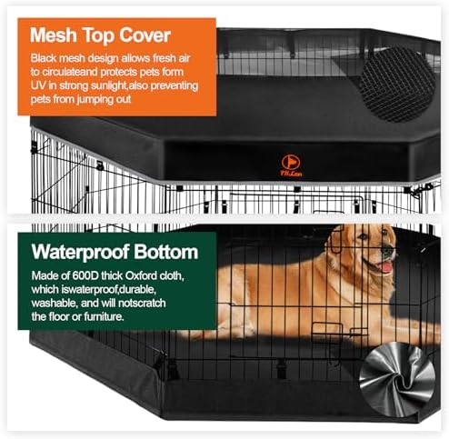 PJYuCien Dog Playpen - Metal Foldable Dog Exercise Pen, Pet Fence Puppy Crate Kennel Indoor Outdoor with 8 Panels 30”H & Top Cover and Bottom Pad for Small Medium Pets