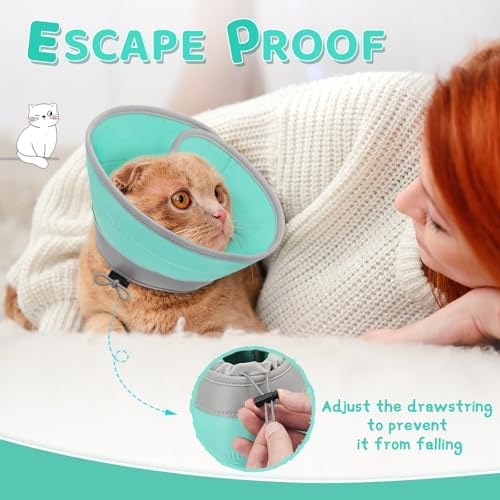 Cat Cone Collar Soft to Stop Licking, Adjustable, Foldable Lightweight Kitten Cones After Surgery Recovery for Cats & Kittens, Cat Cone Alternative (Green, S)