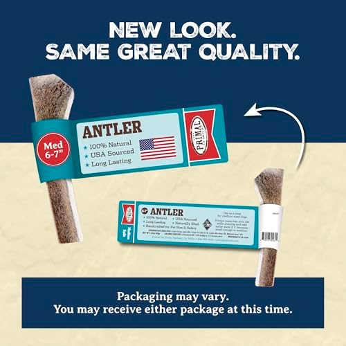 Primal Antlers for Dogs, Grade A Split Stag Antlers for Medium Canines 15-30 lb, Natural Chews for Aggressive Chewers, Naturally Shed, Long Lasting Dog Bones, 1 ct