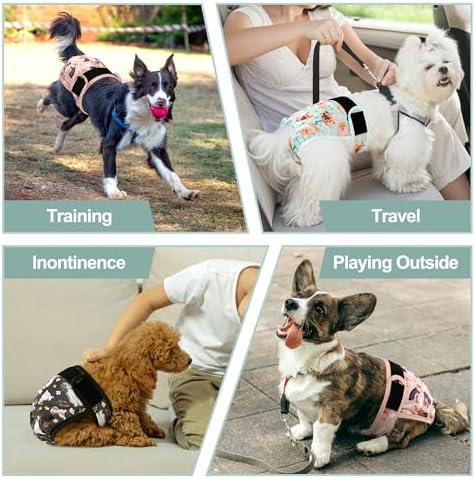 Dog Diapers Female(3 Pack) - No Leak Reusable Diapers for Doggy Female in Period - Highly Absorbent Dog Heat Panties with Adjustable Snaps Cute Dogs S