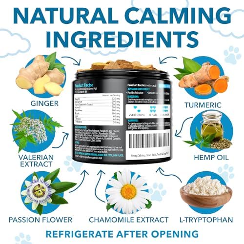Hemp Calming Chews for Dogs with Anxiety and Stress - 180 Soft Dog Calming Treats - Dog Anxiety Relief - Storms, Fireworks, Thunder, Barking, Separation Aid - Valerian Root - L-Tryptophan - Hemp Oil