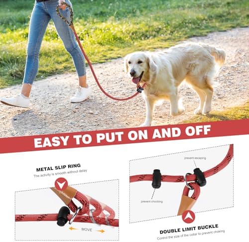 lynxking Slip Lead Dog Leash Reflective, Heavy Duty Comfortable Strong Rope Lead for Large, Medium Dogs, No Pull Pet Training Leashes (Red, Large 1/2in x 6ft-Slip Lead)