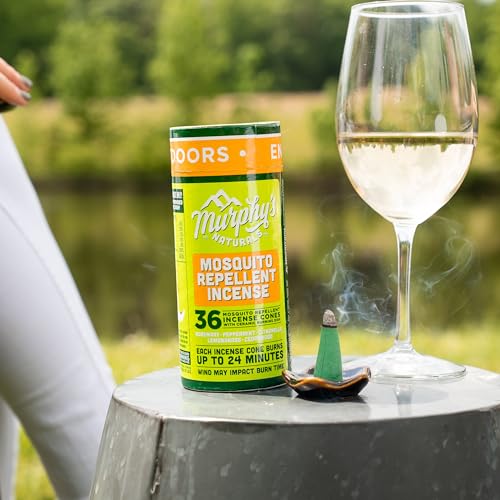 Murphy’s Naturals Mosquito Repellent Incense Cones | DEET Free with Plant Based Essential Oils | 24 Minute Burn Time per Cone | Includes Ceramic Burning Dish | 36 Cones |