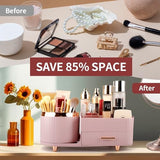 Makeup Organizer for Vanity, Cosmetic Display Case with Drawers, Fits Makeup, Skincare Products, Brushes, Lipsticks, and Other Accessories, Versatile Storage Solution (Pink)