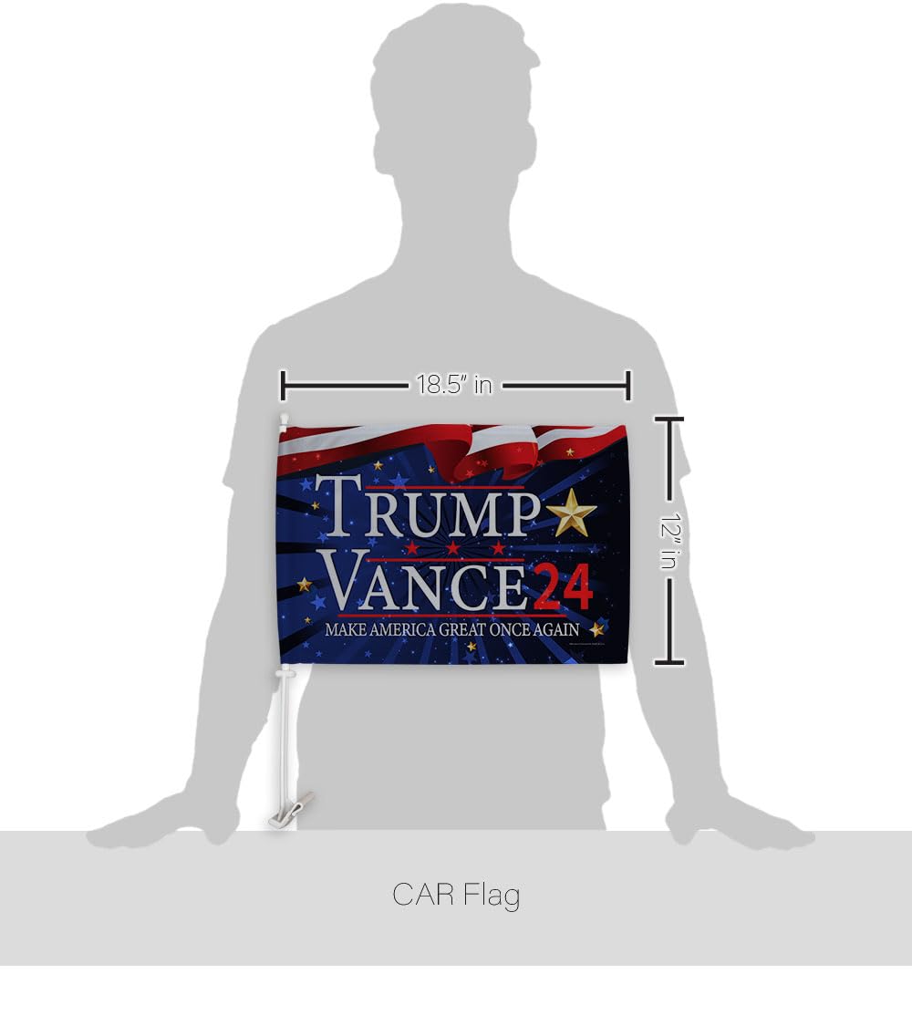 Ornament Collection Trump Vance Flag for Car Red Bandera para Carros Window Clip Pole Mount Kit Rally Shooting 2024 Poster President 47 Auto MAGA Sign Outdoor Decorations, Republican Gift Made in USA