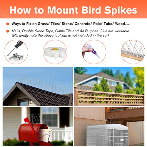 WELLUCK Bird Spikes for Small Birds Pigeons, 15 Feet /14 Strips Anti Bird Fence Spike, Nest Prevention Bird Off Spike Repellent, Stainless Steel, Smooth Polishing Harmless Deterrent