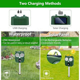 PHIMINNEX Solar Animal Repeller, Ultrasonic Repellent, Motion Detection, LED Flashing Light, Dog, Cat Repellent, Squirrel, Raccoon, Skunk, Rabbit, Rodent, Fox, Deer, etc.