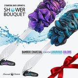 SHOWER BOUQUET Loofah-Charcoal Back-Scrubber Color-2-Pack // Long-Handle-Loofa-Lufa Bath-Sponge Brush/Extra Large Soft Mesh for Men & Women - Exfoliate with Full Pure Cleanse in Bathing Accessories