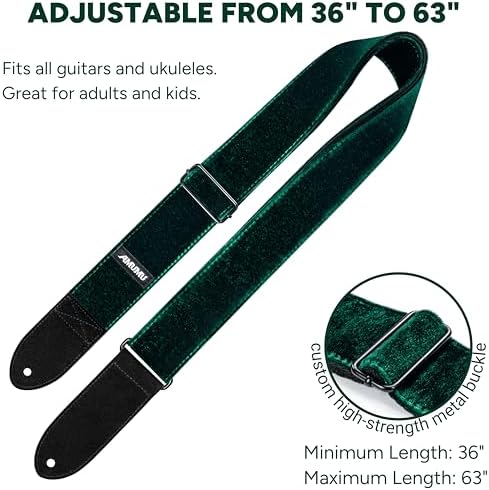 Amumu Flocked Velvet Guitar Strap - Guitar Accessories - Fits Acoustic Guitar Strap, Bass strap, Electric Guitar Strap, Green