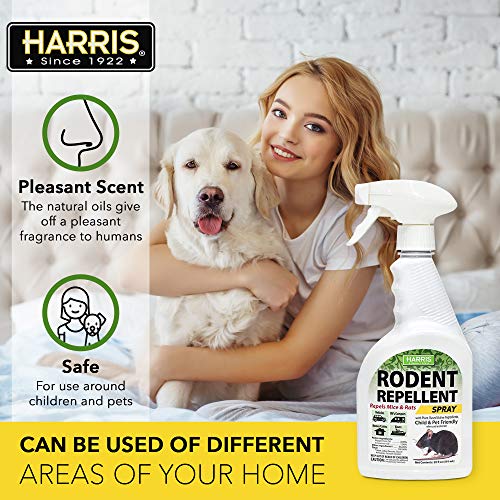 HARRIS Peppermint Oil Mice & Rodent Repellent Spray for House and Car Engines, Humane Mouse Trap Substitute, 20oz