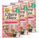 INABA Churu Bites for Cats, Soft Baked Chicken Churu Filled Cat Treats with Green Tea Extract, 0.35 Ounces Each Tube, 9 Tubes Total, Tuna with Salmon Recipe