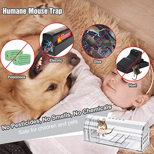 4 Pcs Humane Mouse Traps No Kill, Live Mouse Traps Indoor for Home, Reusable Mice Small Rat Trap Catcher for House & Outdoors