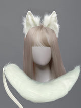 CoFoWo Handmade White Wolf Ears and Tail Set,Animal Tail and Ears set,Cosplay accessory, Halloween Christmas Fancy Party Furry Costume, Funny Gifts