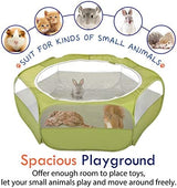 Pawaboo Small Animals Playpen, Waterproof Small Pet Cage Tent with Zippered Cover, Portable Outdoor Yard Fence with 3 Metal Rod for Chick/Kitten/Puppy/Guinea Pig/Rabbits/Hamster/Chinchillas,Green