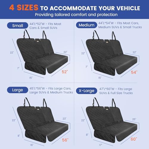 Back Seat Cover 60/40 Split Bench for Small Cars,SUVs,Trucks- 900D Waterproof Non Slip Car Seat Protector Great for Messy Kids and Drooling Pet Dogs(Black)