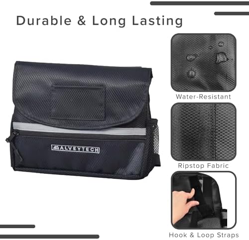 AlveyTech Saddle Bag for Mobility Scooter, Wheelchair, & Electric Power Chair (Small, Black) - Accessories Holder Armrest Side Pouch Storage Organizer Bags for Adults, Water-Resistant, Easy Install