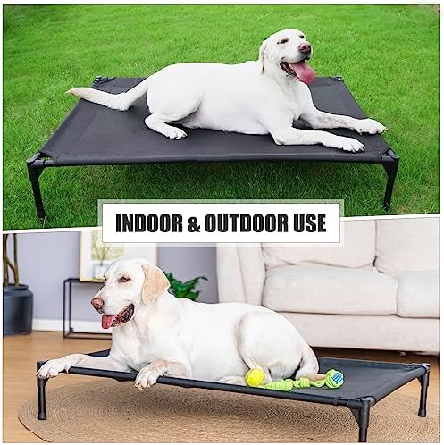 Elevated Dog Bed for Small Dogs, Raised Dog Cot Beds Fits Up to 150 LBs, Heavy Duty Pet Cots with Durable Supportive Teslin Recyclable Washable Mesh, Indoor & Outdoor Dog Bed, Black
