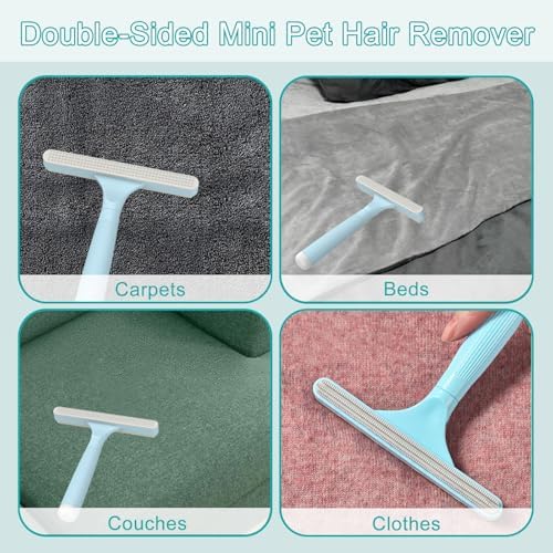 Carpet Rake for Pet Hair Removal, Reusable Pet Hair Removal Tool 56” Adjustable Long Handle Pet Hair Removal Broom, Cat Dog Hair Remover Carpet Brush Scraper for Rugs, Mats, Couch (Sky Blue)