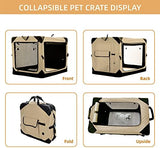 Pettycare 42 Inch Collapsible Dog Crate for Large Dogs, 4-Door Foldable Soft Dog Kennel with Chew Proof Mesh Windows, Indoor & Outdoor Travel Dog Crate, Soft Side Dog Crate,Beige