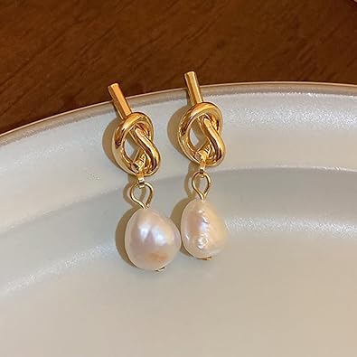 1Pair Pearl Knot Stud Earrings, Gold Tone, Elegant Jewelry for Women, Fashionable Accessories for Casual Wear, Stylish Earring for Special Occasions, Fashion Jewelry (Golden)