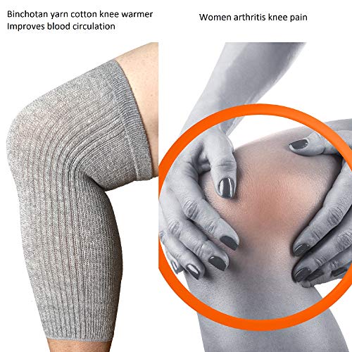 SENIOR ICARE Knee Warmers, Elastic Cotton Knee Sleeves - For Women, Men, Circulation Improvement and Joint Pain Relief for Arthritis Knees, Knitted Binchotan Charcoal Yarn, One Pair, Made in Japan