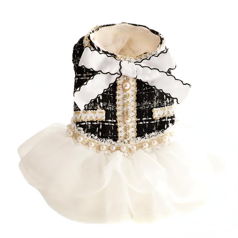 AZA Dog Princess Dresses for Small Dogs Lolita Clothes Lace Tweed Costume Pet Girl Cute Coat Outfits Fall Costumes (M,Black)