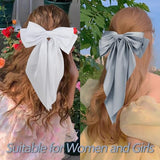 Velscrun Hair Bows for Women Girls 4Pcs White Silky Hair Bow Navy Blue Satin Large Coquette Bow Grey Big Hair Bows Clip Oversized Hair Ribbons Long Tail Black Bow Hair Barrettes Hair Accessories Gifts