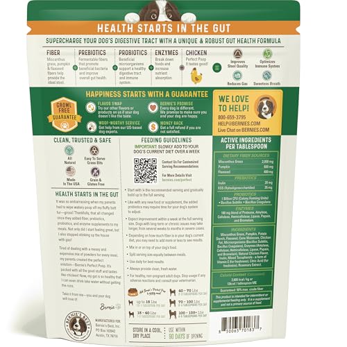 Perfect Poop Digestion & General Health Supplement for Dogs: Fiber, Prebiotics, Probiotics & Enzymes Relieve Digestive Conditions, Optimize Stool, and Improve Health (Chicken, 30.0 oz)