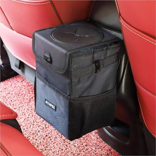 Ryhpez Car Trash Can with Lid - Truck Trash Bin Storage Bag, Automotive Garbage Can Waterproof, Collapsible Interior Car Accessories for Women Men Road Trip Essentials