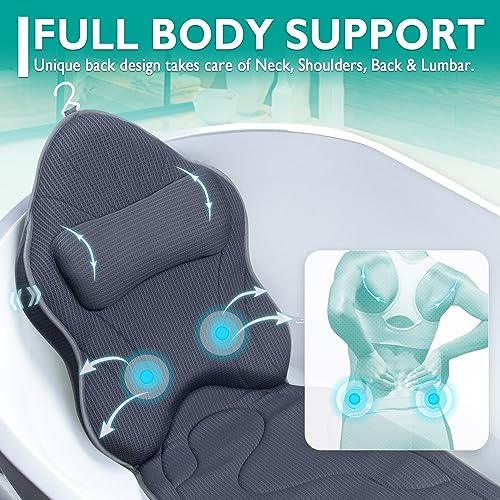 Luxury Thick Full Body Bath Pillows Mat & Cushion for Bathtub Headrest Neck Shoulder Support Comfort Relaxation Spa Accessories Perfect for a Spa Soak in Bathtub (Gray)