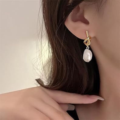 1Pair Pearl Knot Stud Earrings, Gold Tone, Elegant Jewelry for Women, Fashionable Accessories for Casual Wear, Stylish Earring for Special Occasions, Fashion Jewelry (Golden)