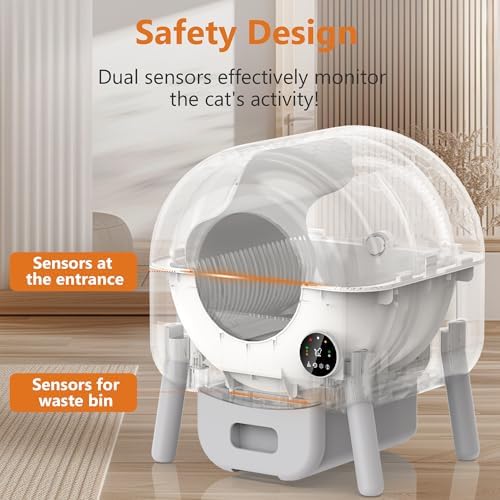 Self Cleaning Litter Box - 105L Automatic Litter Box for Multiple Cats, 1 Roll Trash Bags and Mat Included, App Control, Little-White