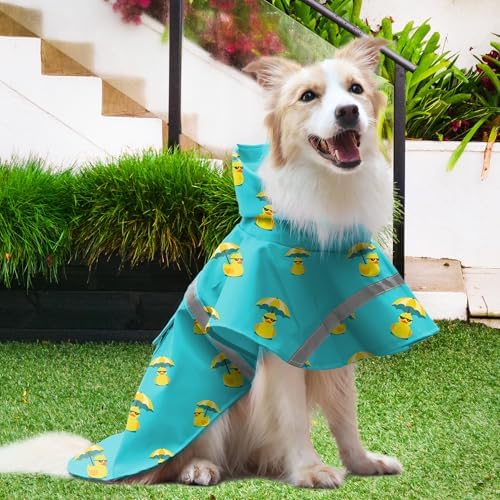 NACOCO Large Dog Raincoat Adjustable - Pet Rubber Ducks Yellow Water Proof Clothes Lightweight Rain Jacket Poncho Hoodies with Strip Reflective Pink (Lake Green XL, Sunglass Duck)