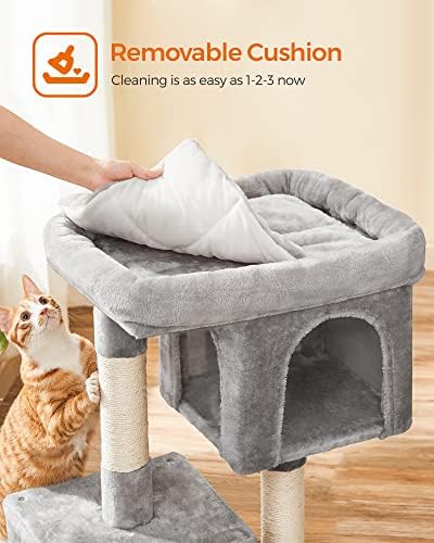 Feandrea Cat Tree, 33.1-Inch Cat Tower, L, Cat Condo for Large Cats up to 16 lb, Large Cat Perch, 2 Cat Caves, Scratching Post, Light Gray UPCT61W