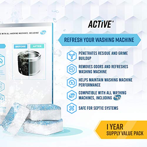 Washing Machine And Dishwasher Cleaning Tablets Bundle - Includes 12 Month Supply Dishwasher Cleaner Deodorizer & Washing Machine Descaler Deep Cleaning Tablets - 48 Tablet Combo