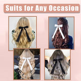 Oversized Long-Tail Hair Bows Set - 4 PCS Ribbons and Large Barrettes for Cute Aesthetic Hair Accessories for Girls (Black White)