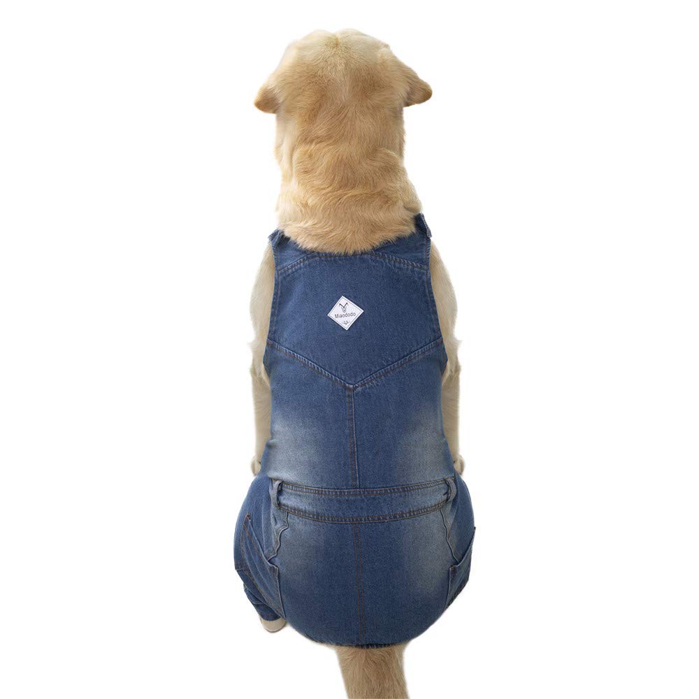 Classic Dog Jeans Overall for Medium Large Dogs,Pet Denim Jumpsuit Onesies Clothes Costumes for All-Match,Blue Vintage Washed Blue Pants Outfits