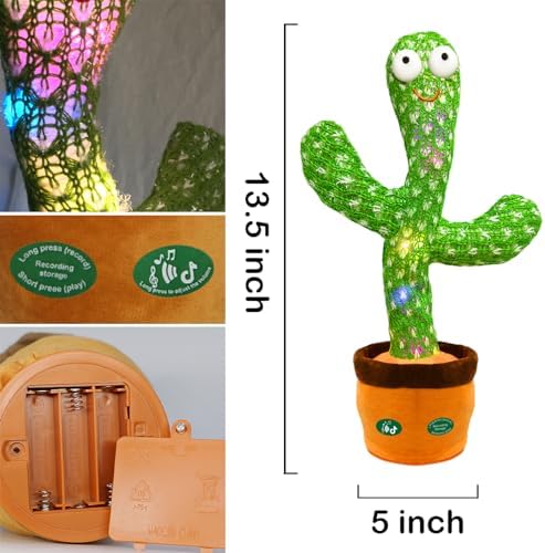 Talking Cactus Toy That Talks Back,Volume Adjustment Dancing Mimicking Cactus Baby Toy,Singing Record Repeat What You Say, Sunny Silly Light Up Tummy Time Funny Gift for Toddler Boys Girls Toys