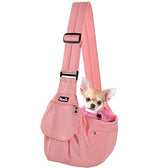 SlowTon Dog Carrier Sling - Hard Bottom Support Dog Carriers for Small Dogs with Adjustable Padded Shoudler Strap, Dog Purse for Puppy Cat Pet with Drawstring Opening Storage Zipper Pockets (Peach)