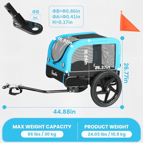 Sepnine Dog Bike Trailer, Dog Cart for Bicycle, Suitable for Small and Medium Pets, Easy Folding Cart Frame, Quick Release Wheel, Non-Slip Floor, Internal Leash, 66LBS