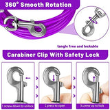 Dog Tie Out Cable 10/15/20/25/30 FT Dog Runner for Yard Steel Wire Dog Cable with Durable Superior Clips Purple Dog Chains for Outside Dog Lead for Large Dogs Up to 165 lbs